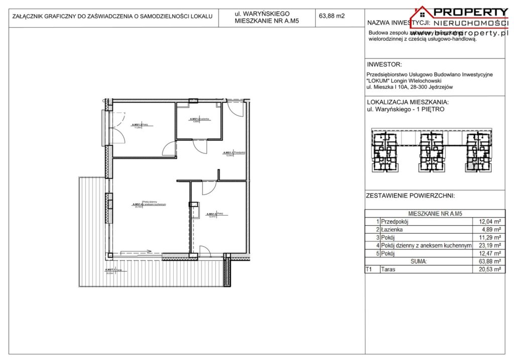Mieszkanie 3-pokojowe 62m2, ul. Waryńskiego – Busko-Zdrój